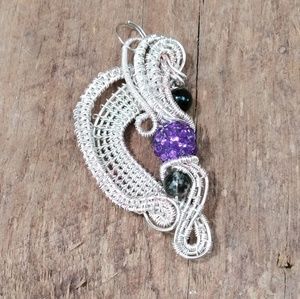 Handmade silver coated bead drop pendant
